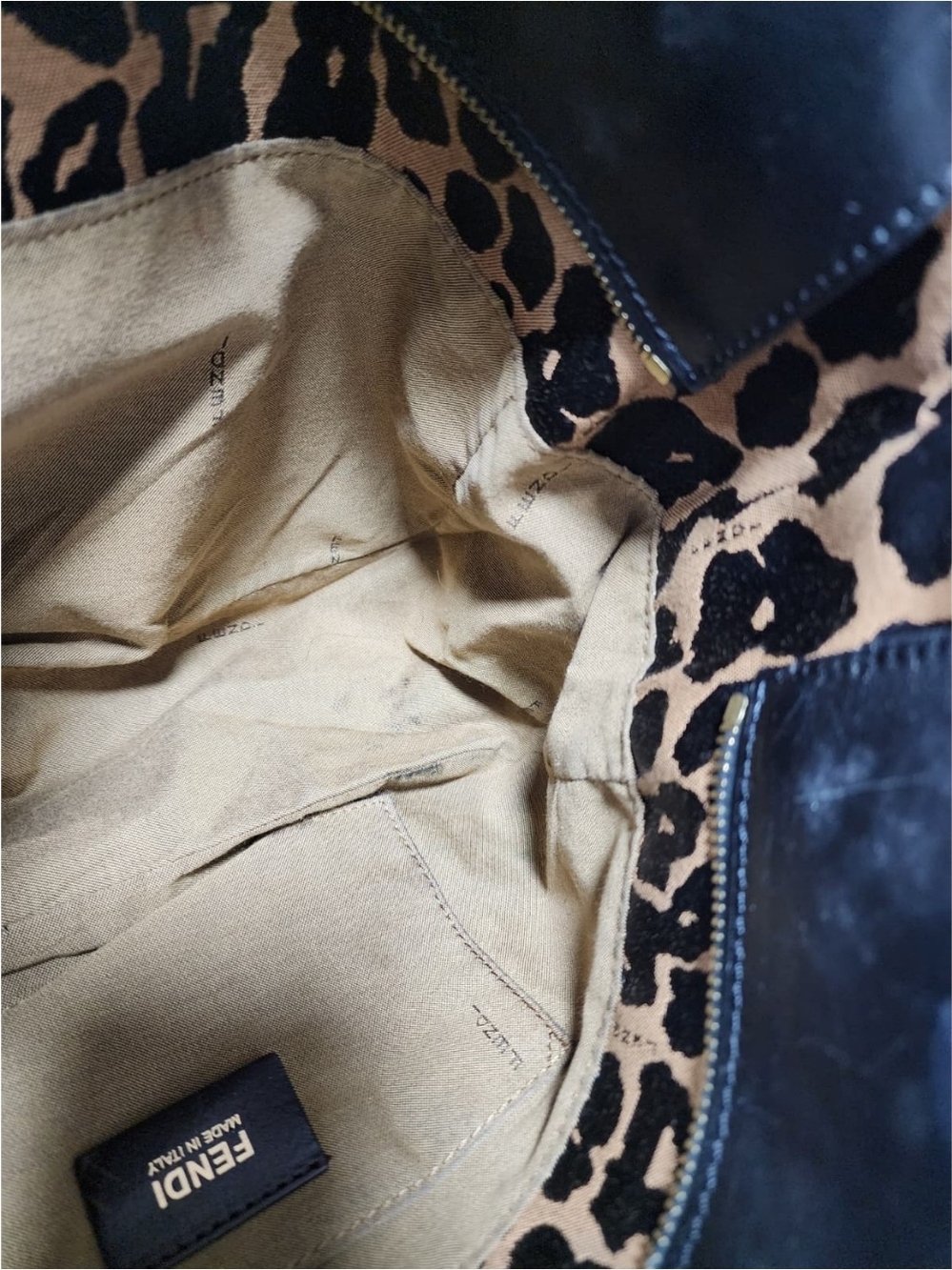 Fendi Leopard Print Canvas Shoulder Bag Brown/Black - Picture 14 of 14